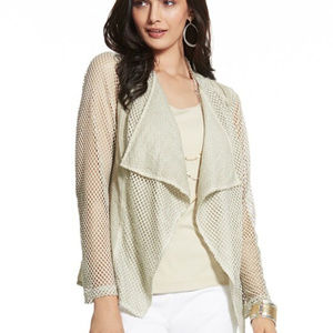 NWT CHICO'S Drape Front Tan All Over Mesh Jacket Size 1= US Medium/Size 8